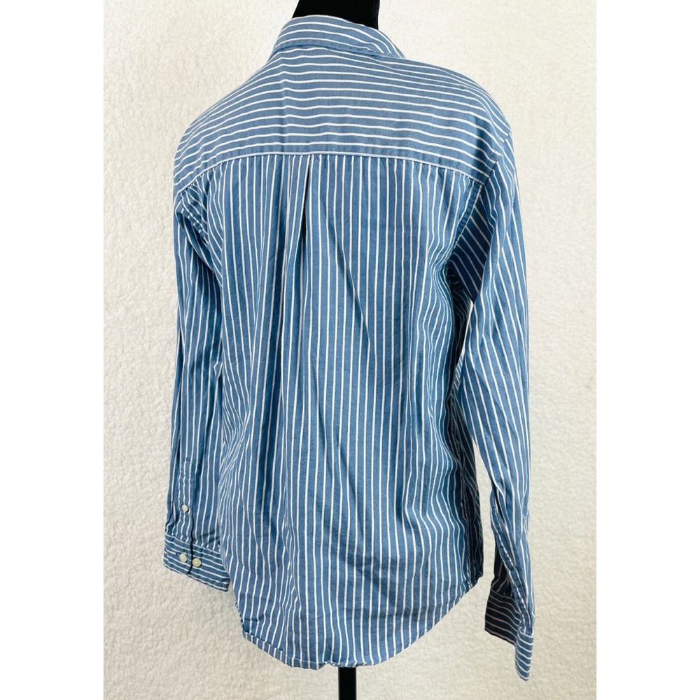 FADED GLORY • Vintage Wash Blue Striped Long Sleeve Button-Down Shirt, L 12/14 - Picture 6 of 14
